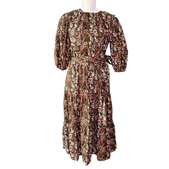 eshakti Dresses & Skirts - Eshakti Wayward Fancies Floral Print Cotton Poplin Tiered Dress Size Medium Q29